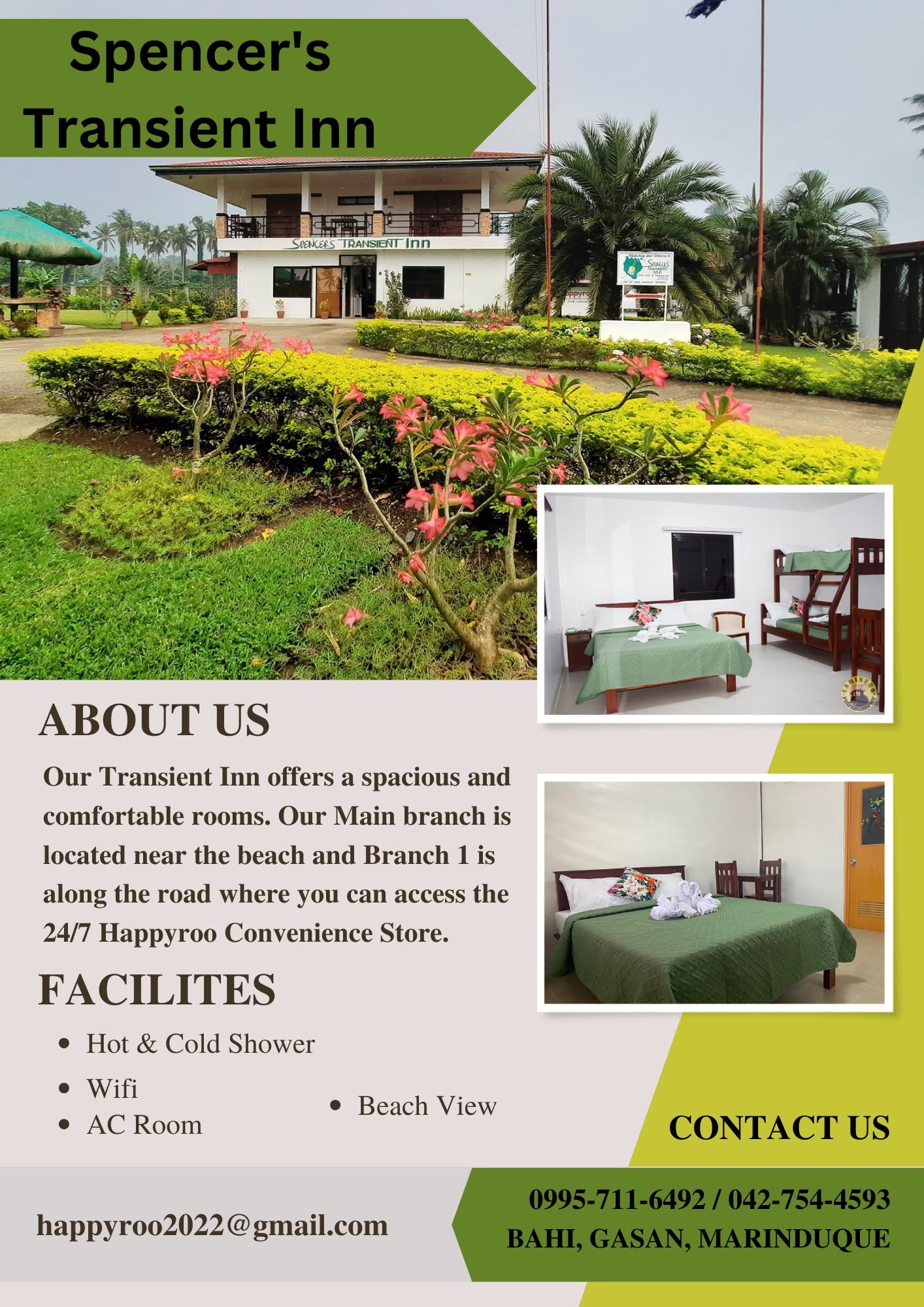 Spencer's Transient Inn exterior and guest rooms in Bahi, Gasan