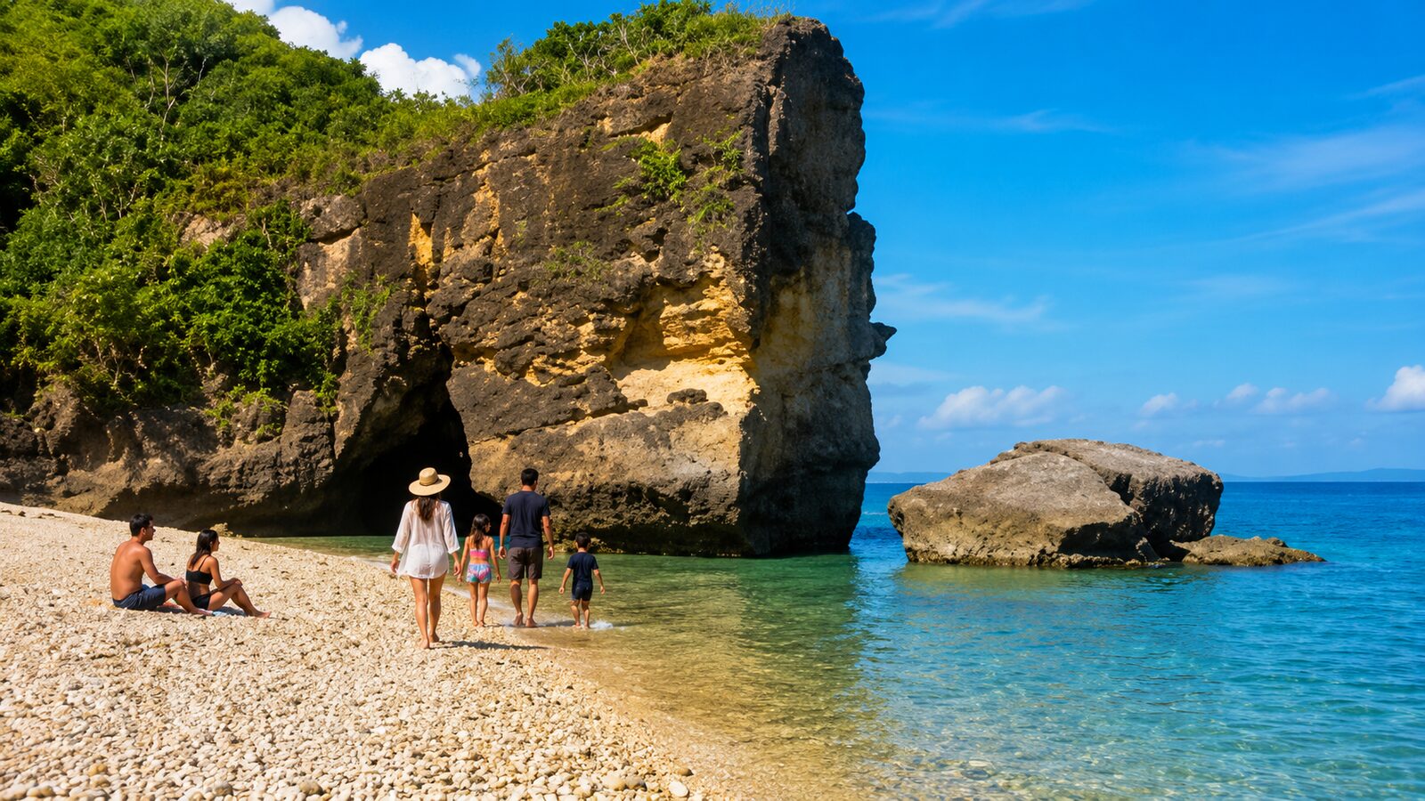 White sand beach and clear turquoise water on Maniwaya Island in Santa Cruz, Marinduque